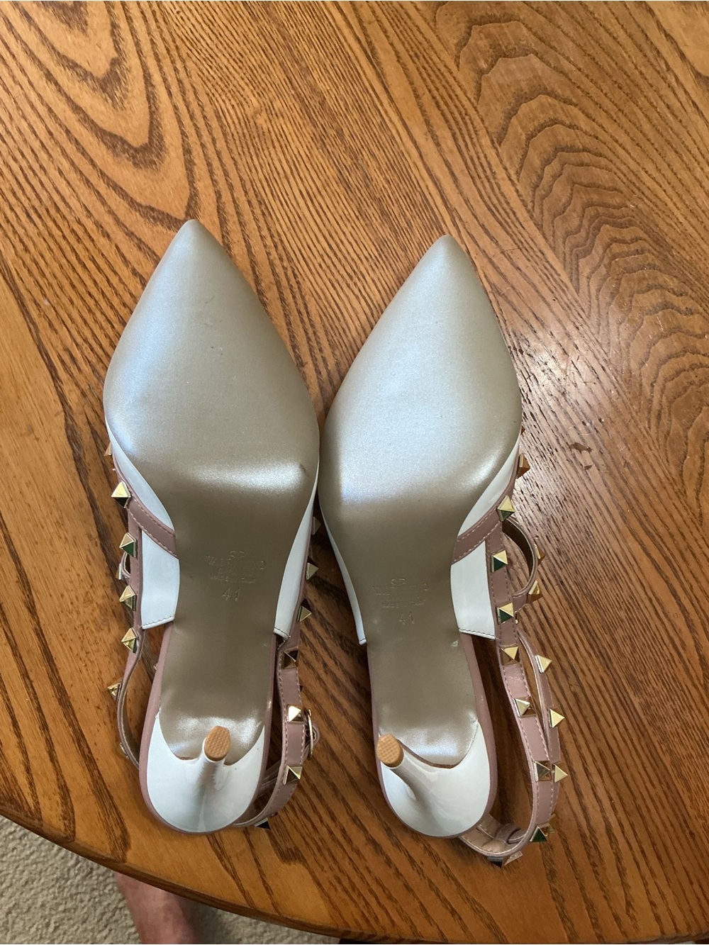 Valentino White and Tan Rockstud Heels - Picture 8 of 9